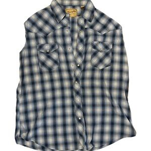 Wrangler Blue Plaid Sleeveless Shirt